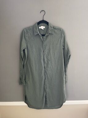 H&M LOGG Classic Olive Button Down Tunic Shirt Dress Academia Preppy Minimalist